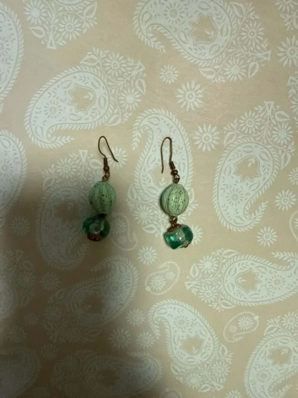 Japan Earthy Celadon French Vintage Crackle Bead Earrings ais... - Picture 3 of 12